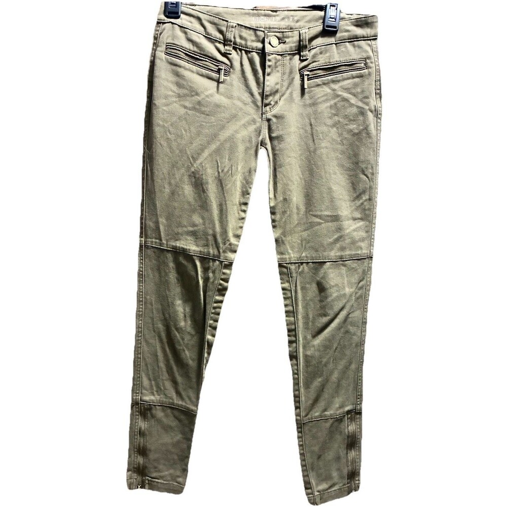 Michael Kors Khaki Twill Ankle Pants Tapered Pockets Ankle Zippered Women Size 2